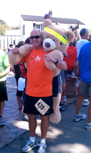 Costumes and props were half the fun. This lucky bear was carried the whole way to the finish line.